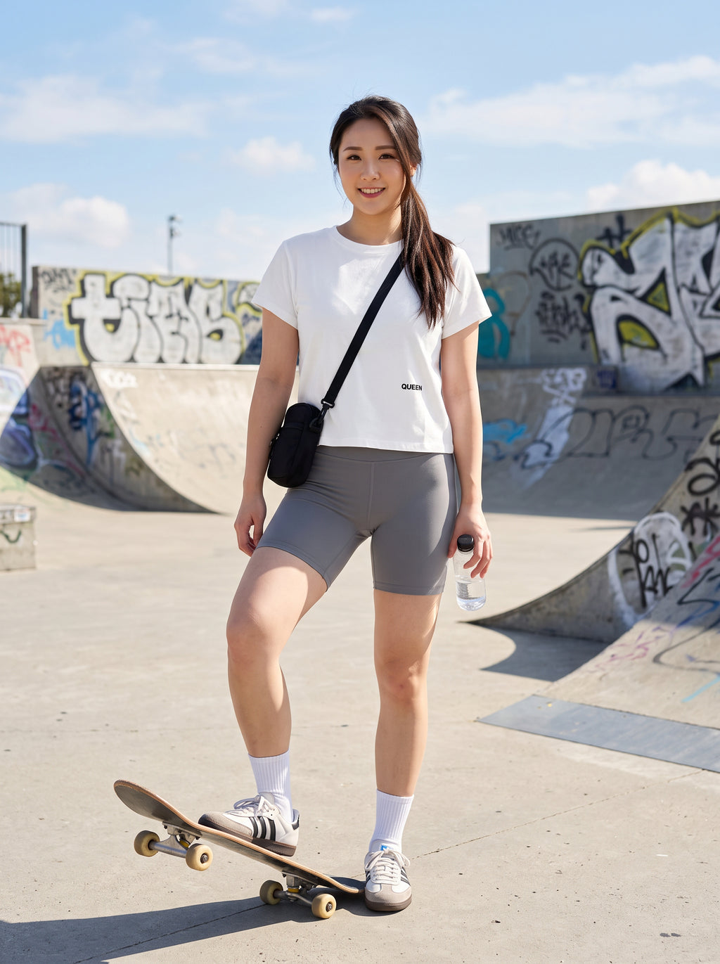 Queen Letter Print Crop Tee | Black Letter Graphic Mid-Crop T-Shirt