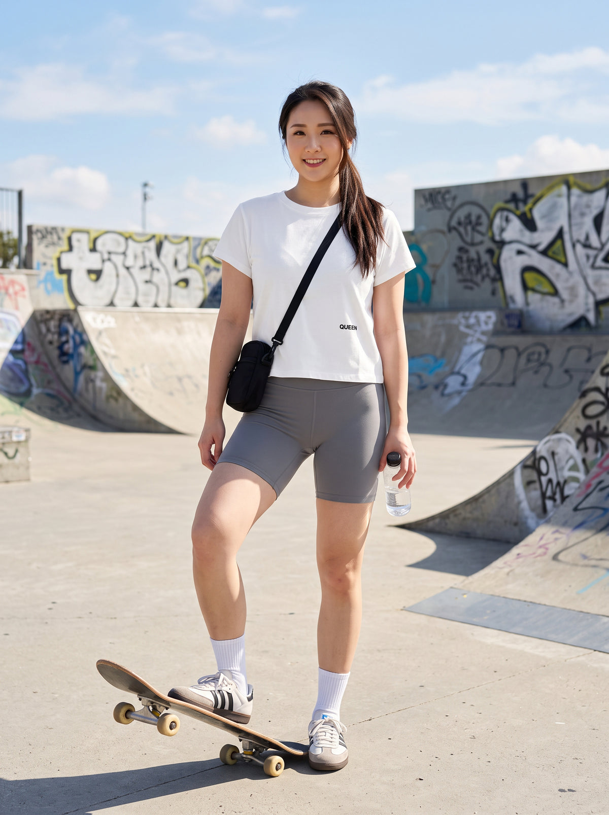 Queen Letter Print Crop Tee | Black Letter Graphic Mid-Crop T-Shirt